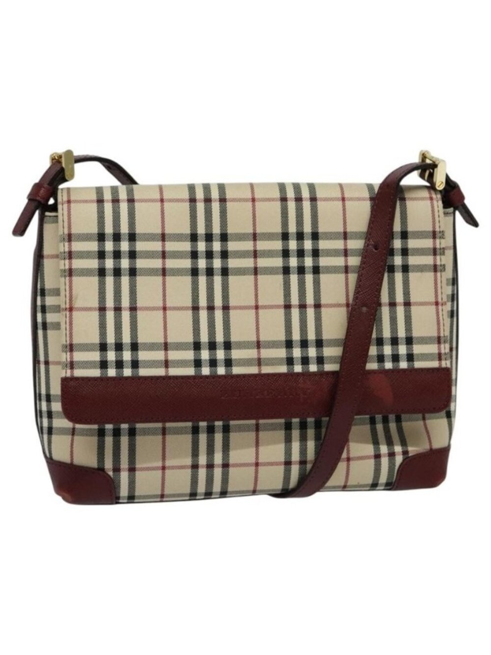 Authentic BURBERRY Nova Check Shoulder Bag Canvas Beige Gold